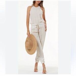Young, Fabulous, & Broke Diego Linen Blend Neutral Jumpsuit Sz: M Inseam: 28.5”